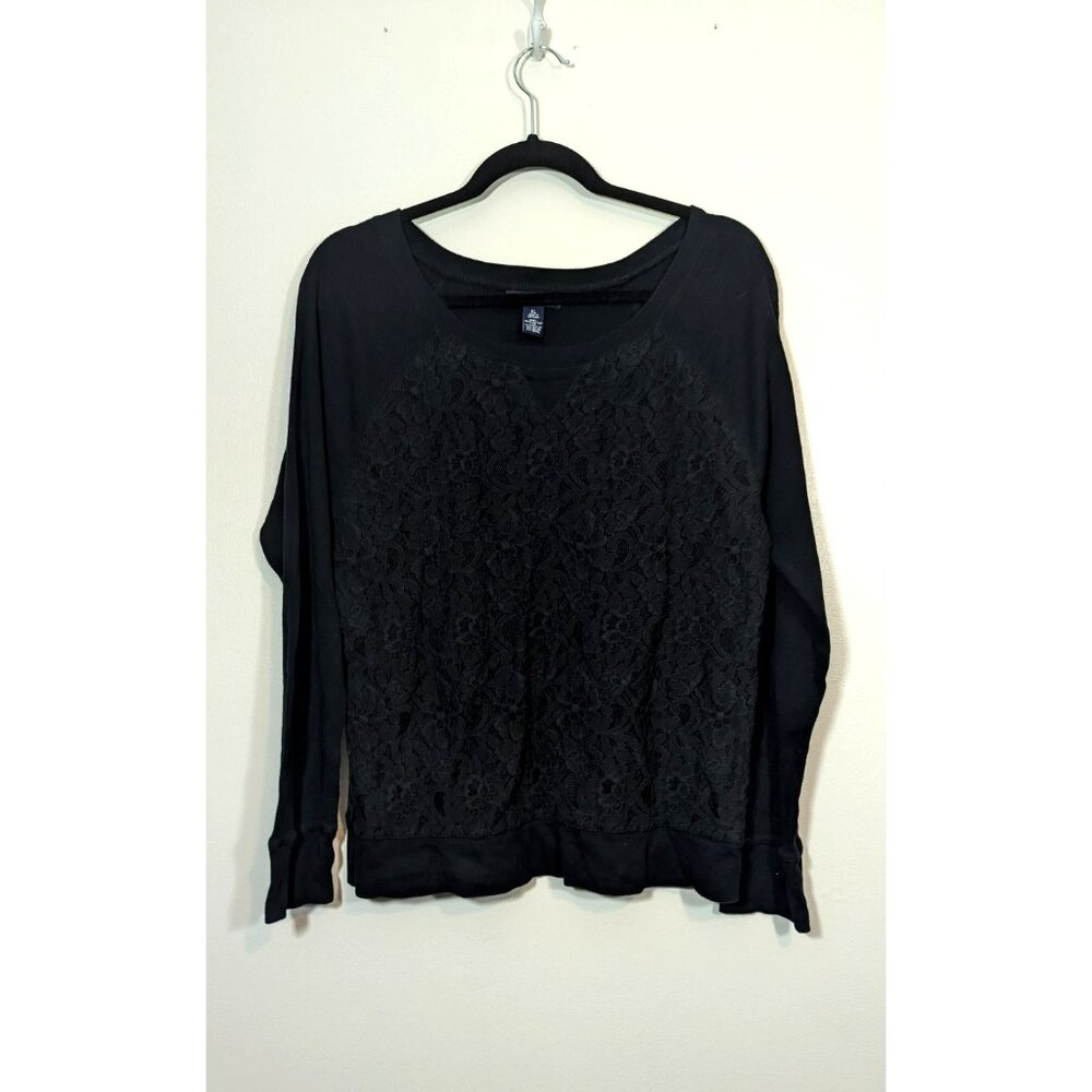 Chaps XL Black Long Sleeve Knit Top Lace Front Pullover Casual Shirt